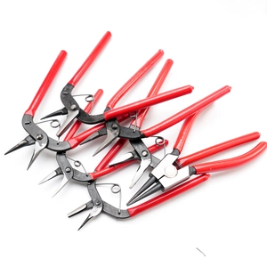 Professional 5-piece circlip snap ring plier set with red handles for DIY jewelry making