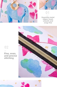 Detail showing smooth gold metal zipper and neat stitching on waterproof PU storage bag