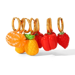 Colorful fruit charms hoop earrings set with pineapple, strawberry, and orange designs