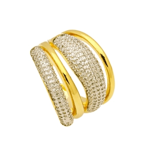 Modern copper gold layered open ring with sparkling zircon heart and oval accents