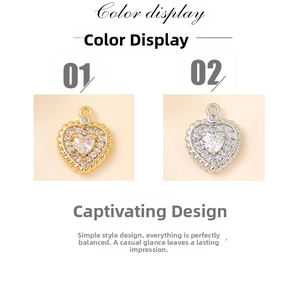 Detail showing heart zirconia pendants in gold and silver finish for jewelry making