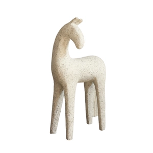 Minimalist cream-colored horse sculpture with terrazzo texture for home decor