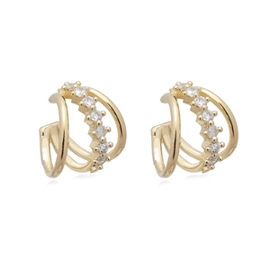 Minimalist gold multi-layered ear cuff set with sparkling cubic zirconia accents