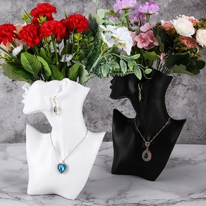 Modern Resin Portrait Silhouette Jewelry Display Stand Necklace Earring Holder Creative Human Face Flower Vase Home Artistic Decor
