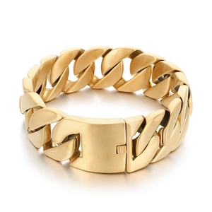 Polished gold Cuban link chain necklace with square clasp for men and women