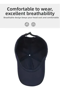 Internal view of navy breathable sports cap with ventilated fabric and adjustable strap