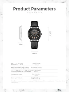 Spécifications détaillées de la montre à quartz pour femme avec bracelet cuir et paramètres