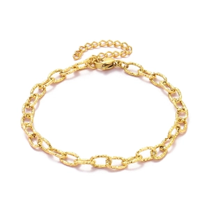18K gold plated stainless steel textured cross link bracelet with lobster clasp