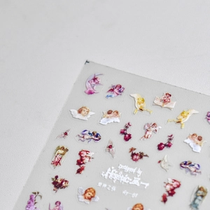 Japanese style nail art stickers featuring vintage angels and floral motifs W7-01