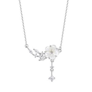 S925 sterling silver peach blossom necklace with mother of pearl and sparkling zircons