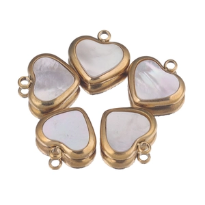 Set of 11mm heart shell charms with gold stainless steel frames for DIY jewelry