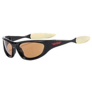 Gafas de sol deportivas UV con montura negra, lentes naranjas y detalles en rojo