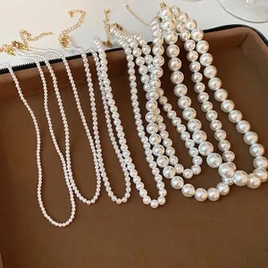 Elegant Faux Artificial Pearl Necklace Minimalist French Style Alloy Lobster Clasp Adjustable Chain Jewelry For Women Fashion