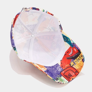 Fashionable graffiti print baseball cap with structural inner lining and curved brim