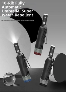 Detail of 10-rib automatic reverse umbrellas with LED light handle and colorful piping