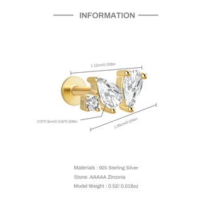 Detailed dimension guide for S925 sterling silver star earring with AAAAA zirconia