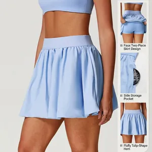 Quick-dry tennis skort with built-in shorts and side pocket for running and sports