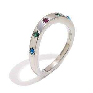 18K gold plated stainless steel star ring with colorful stones on white background