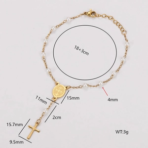Bracelet chapelet en acier inoxydable plaqué or 18 carats avec médaille de Saint-Benoît