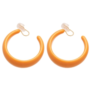 Fashionable bright orange C-shaped acrylic hoop earrings with golden metal ear clips