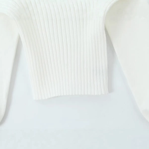 Minimalist white square neck knit top featuring ribbed texture and slim fit design
