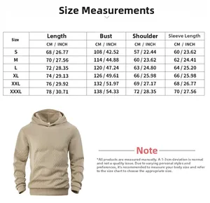 Detaillierte Größentabelle für Herren Hoodie mit Brust und Länge in CM und Zoll