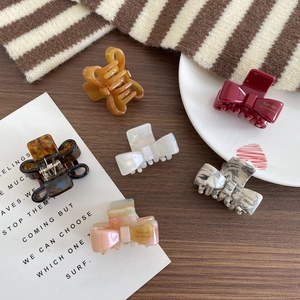 Acetate Bow Hair Claw Clip Small Sweet French Style Marble Tortoiseshell Pattern Barrette Accessory For Women