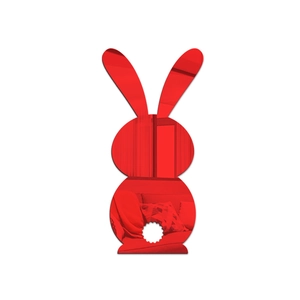Close-up of a red acrylic mirror wall sticker in a cute bunny shape for Easter decor