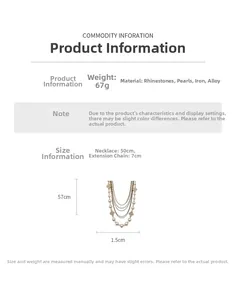 Detailed view of multilayer pearl necklace featuring clover pendant with specific dimensions