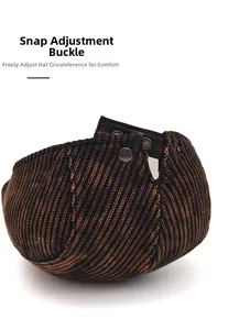 Detail of adjustable metal snap buckles on the back of ribbed knit tie-dye ivy cap