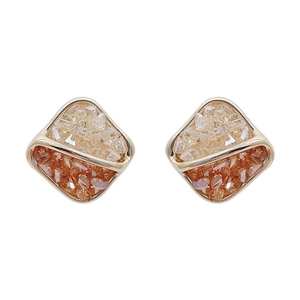 Silver needle geometric diamond-shaped earrings with champagne and amber crystals