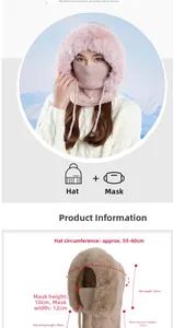 Size guide for winter knitted hat and mask set with detailed product dimensions