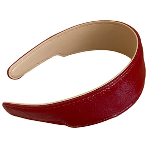 Fashionable red leather headband with wide ruched design and anti-slip beige lining
