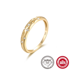 S925 Sterling Silver Moissanite Star Ring For Women Elegant Celestial Gold Plated Finger Jewelry Fashion Accessories Gift