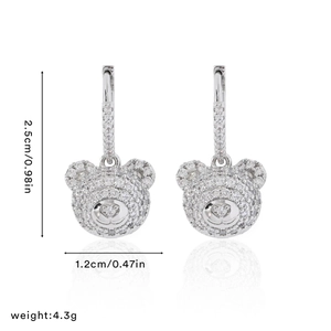 Sparkling crystal bear earrings with dimensions 2.5cm by 1.2cm and weight 4.3g detail