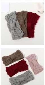 Detailed cable knit texture of winter wide headbands in grey, coffee and burgundy