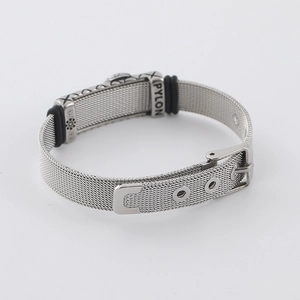 Bracciale da uomo in maglia di acciaio inossidabile argento con stile a cinturino d'orologio
