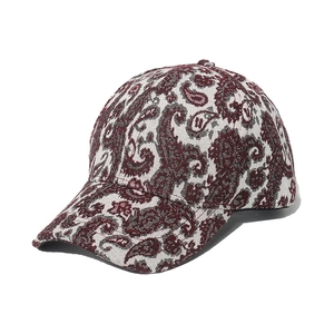 Vintage paisley pattern baseball cap in cream and red jacquard cotton with curved brim