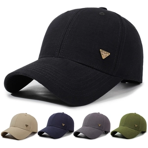 Men Baseball Cap Ripstop Cotton Breathable Sun Protection Outdoor Casual Hat Metal Triangle Badge Adjustable Buckle