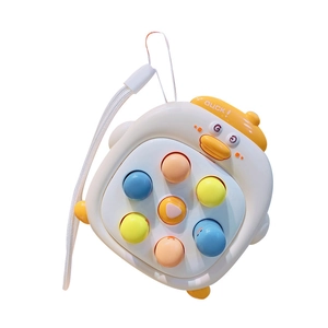 Cartoon duck electronic whack-a-mole toy keychain with white wrist strap and colorful buttons