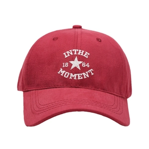 Classic burgundy washed cotton baseball cap with vintage white embroidery detail