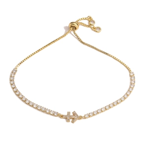 Adjustable Sagittarius zodiac bracelet in gold finish with sparkling zircon stones