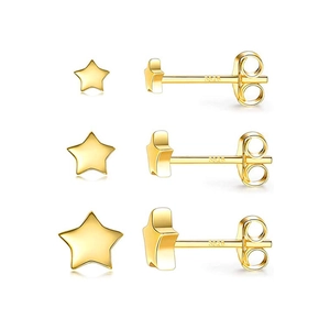 Detailed macro view of S925 sterling silver star studs with hallmark and mirror polishing