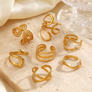 Set of 18k gold plated stainless steel rings with minimalist geometric hollow designs