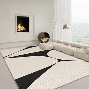 Modern French entrance mat with minimalist black and white geometric abstract patterns