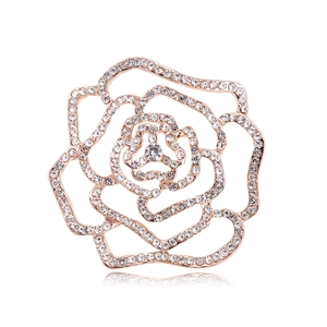 Élégante Broche Fleur de Camélia pour Femmes en Alliage de Zinc Strass Épingle Rose Ajourée Accessoires de Mode pour Robe de Soirée de Mariage