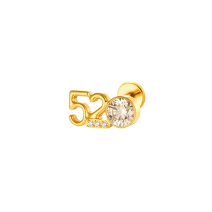 G23 titanium flat back labret stud with golden 520 number and clear crystal cluster