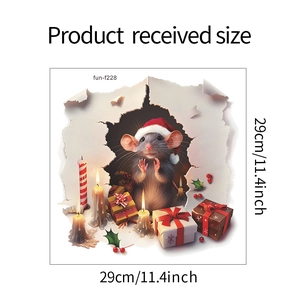 3D Christmas mouse hole wall sticker detail showing product dimensions 29x29cm