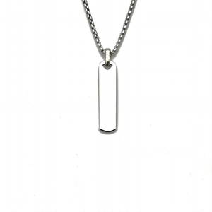 Polished silver stainless steel rectangular pendant on a fine box chain necklace