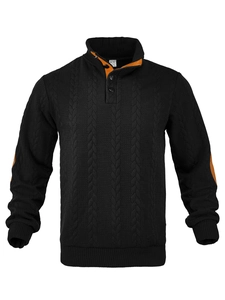 Detailed close-up of men's henley sweatshirt collar with orange contrast lining
